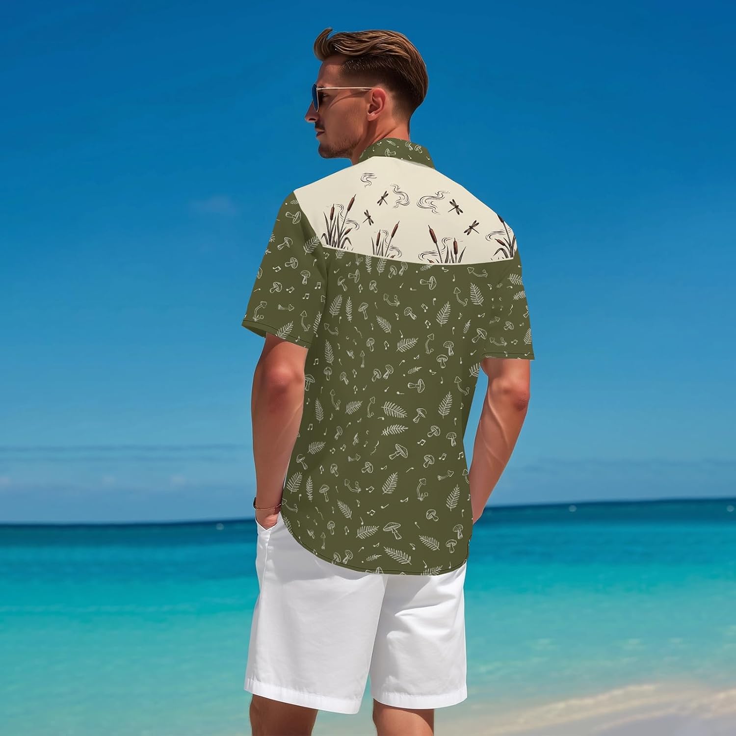Men’s Hawaiian Shirt Western Style Button Down Vintage Symmetrical Print Short Sleeve Summer Beach Rodeo Party Clothes