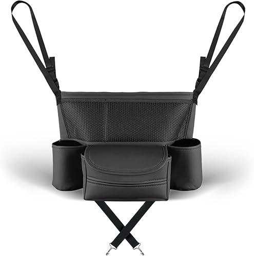 1 bolsa de almacenamiento para reposabrazos de control central, bolsillo de red entre asientos, bolsa colgante de cuero multifunción para automóvil,