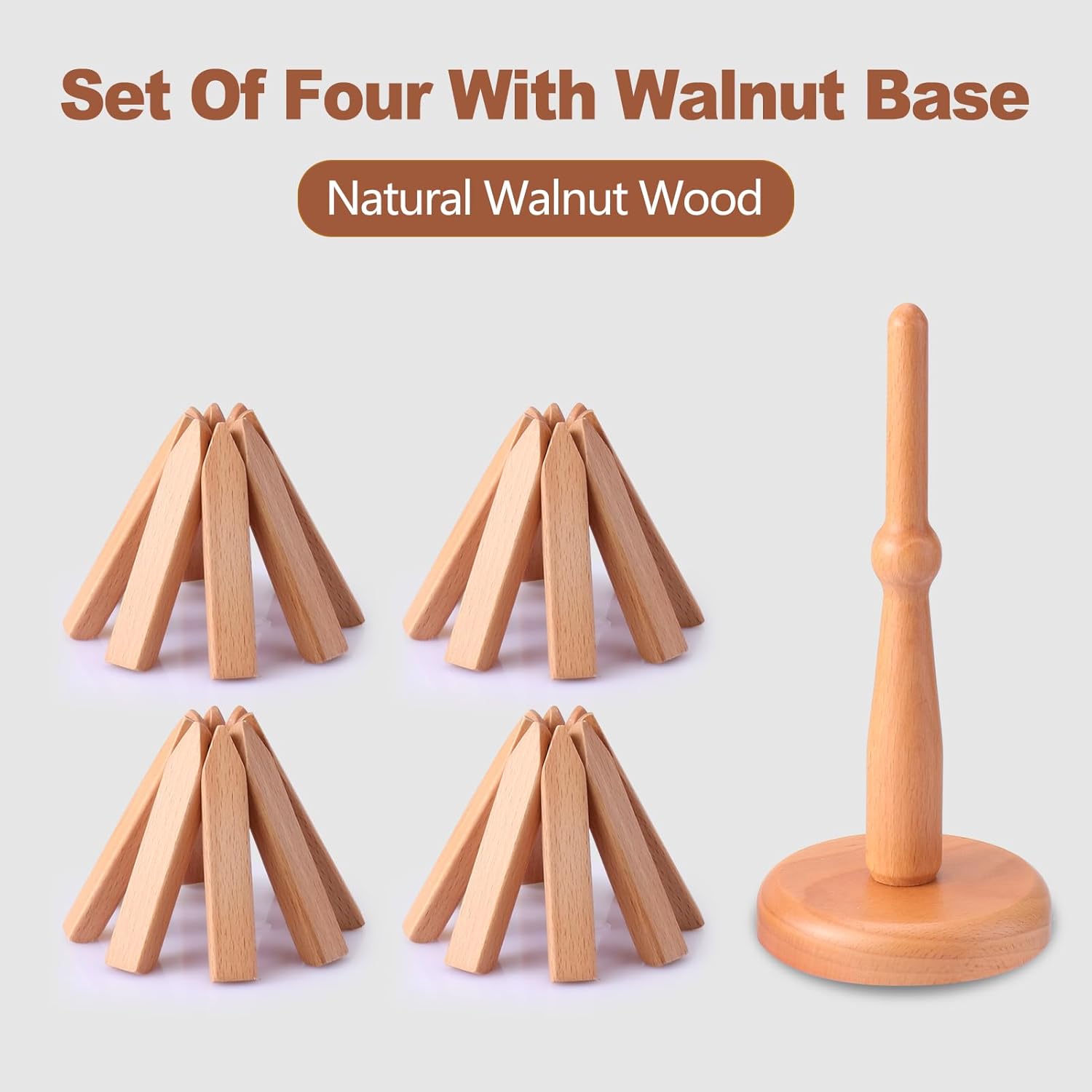 Wooden Trivets for Hot Dishes - 4 Walnut Wood Trivet Tree Shape Table Insulation Mat Set for Hot Pots and Pans Collapsible Coasters Heat Resistant Pads for Kitchen Counter Beech Wood