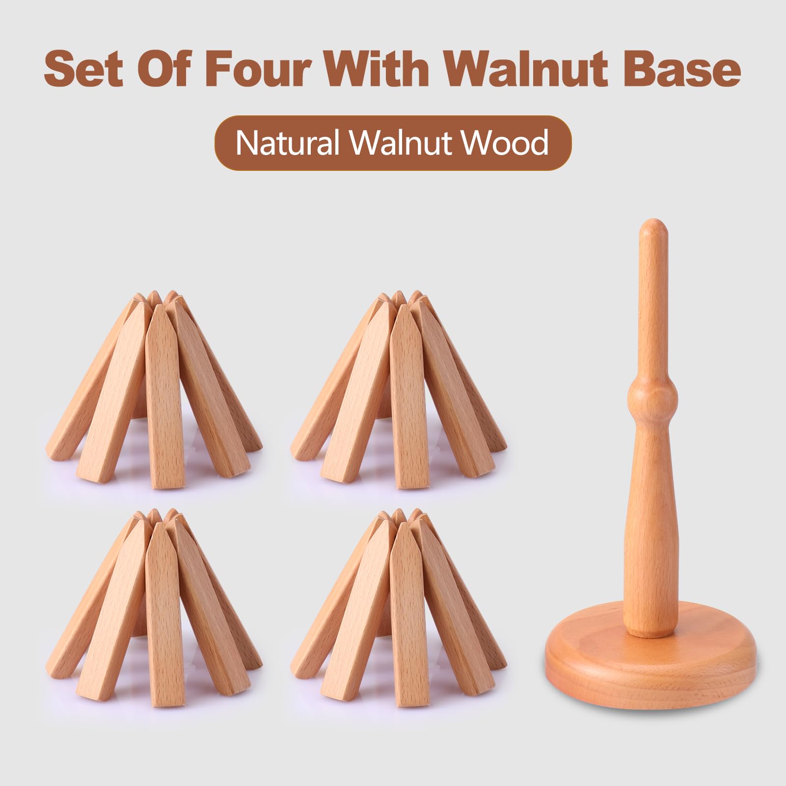 Sottopentola per pentole e padelle calde, set da 3, sottopentola in legno per piatti caldi, sottopentola per piatti caldi, 3 sottopentola in legno + 1 supporto, motivo albero