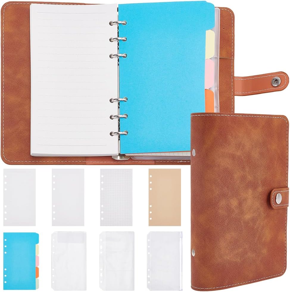 INFUNLY Refillable 6 Ring Leather Binder Notebook for Business Journaling