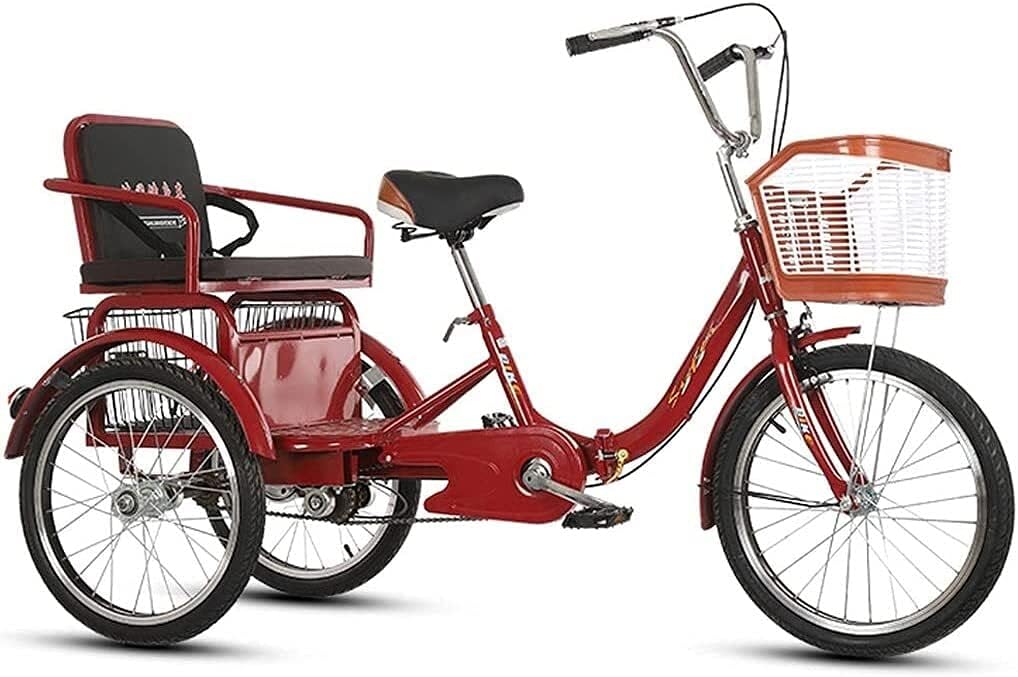 Comfort Three-Wheeled Bicycles for Seniors Tricycles for Adult 20Inch 3 Wheel Bike Bicycles for Seniors Women Men with Suspension Fork Shopping Basket and Large Backrest Seat