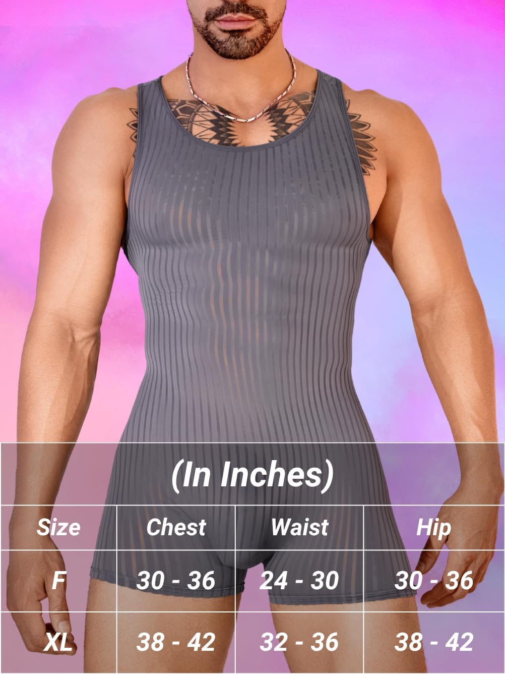 Men's Sexy Shapewear, Ribbed Sheer Mesh Lingerie Bodysuit, Sissy Clothes Gay Club, Tank Top Muscle Suit Rave Outfits - Image 5
