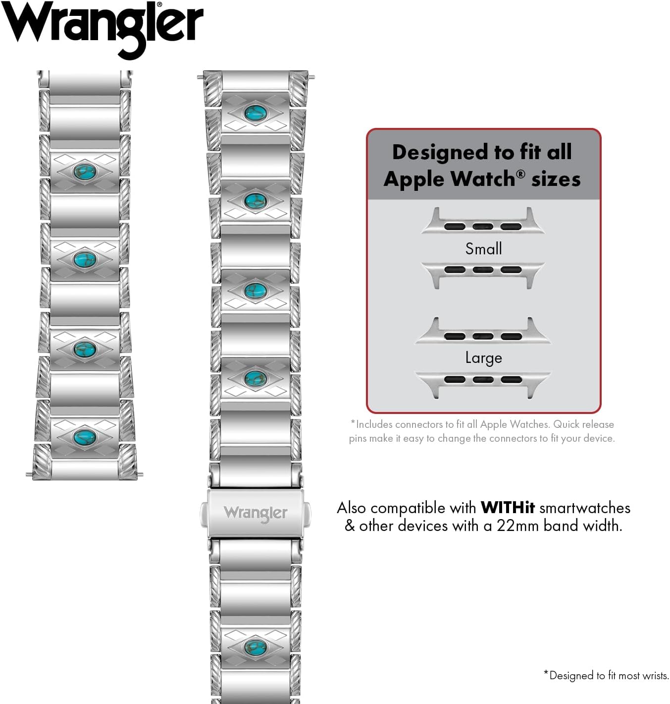 Wrangler® Silver Link Metal Band for Apple Watch®, Western Style, Fits all Apple Watch® Series and Sizes - Image 5