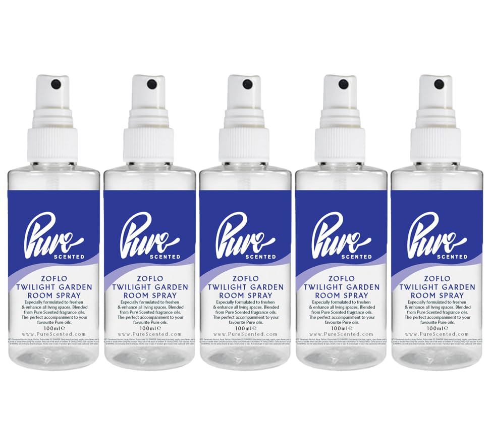 Pure Scented 500ml Room & Fabric Sprays 5 x 100ml Suitable For Home, Car, Caravan, Work, Gym Bags, Odour Eliminators (5 x 100ml, Zoflo Twilight Garden)