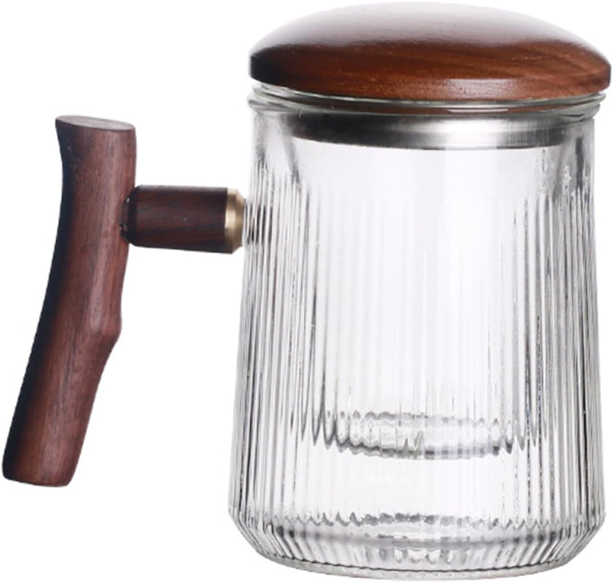 SOLUSTRE Striped Glass Tea Cup Set Infuser and Lid 250ml Glass Mug for Loose Leaf Tea for Home or Office