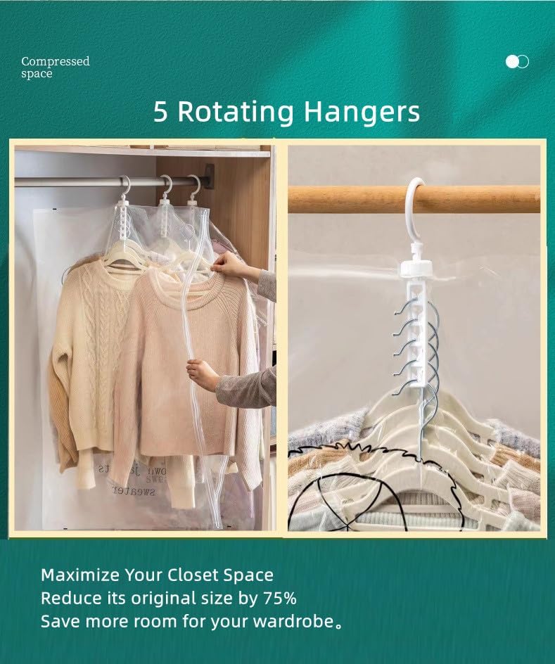 Miniatura 3 de Bolsas colgantes para ahorrar espacio al vacío, paquete de 6, bolsas de almacenamiento organizadoras de armario, bolsas transparentes selladas al