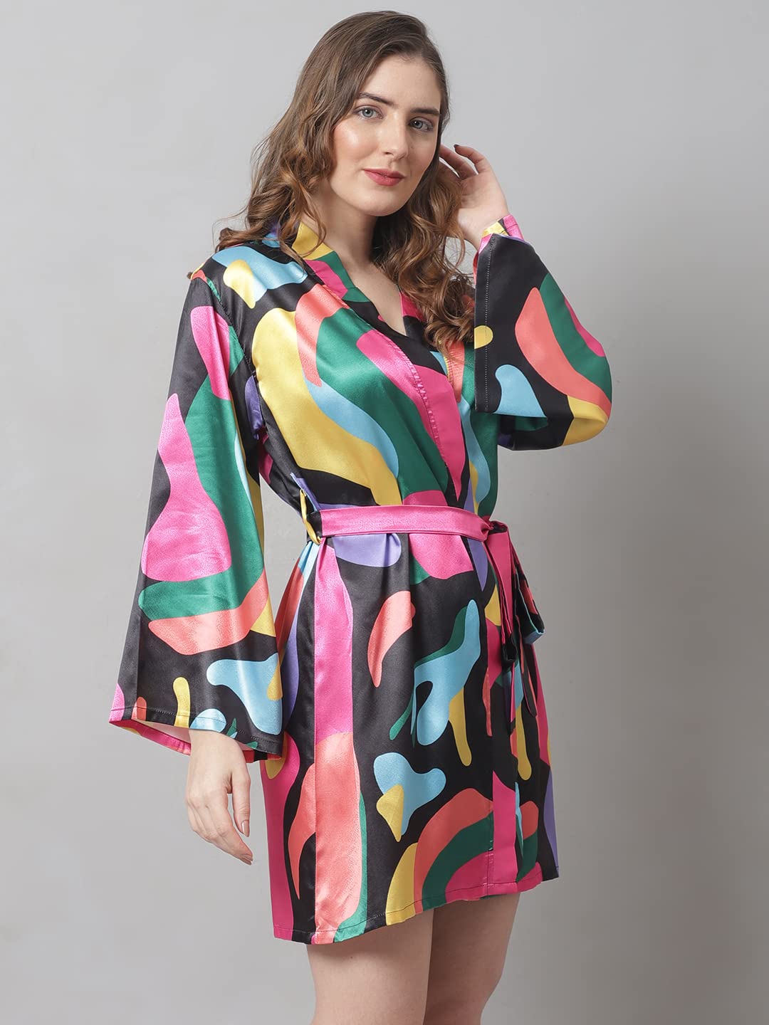 Claura Women Multi Satin Robe for Women/Robe (Small, Multi) Multicolour 1