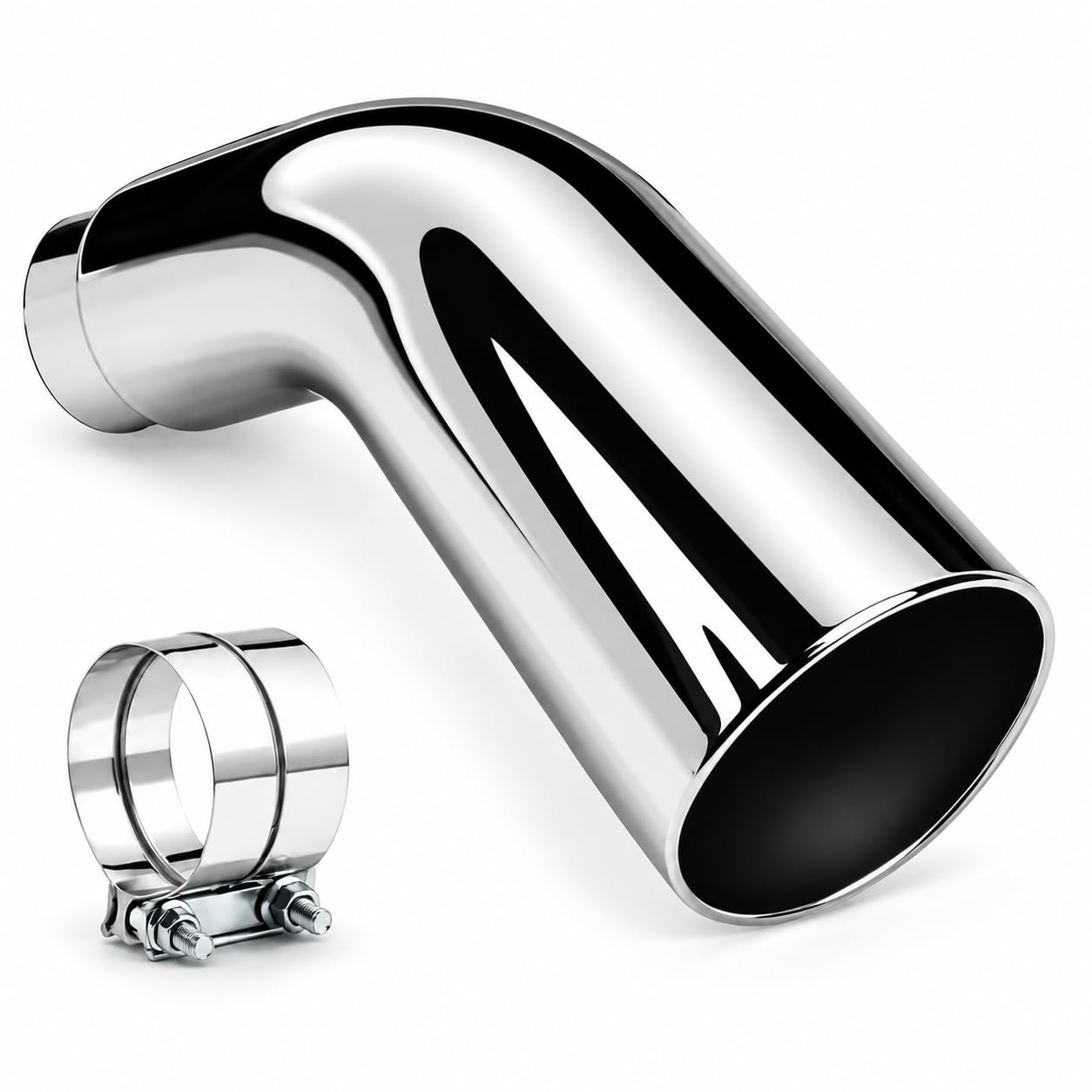 Photo 1 of Universal 4" to 7" Exhaust Elbow Pipe with Steel Clamp - Silver Chrome or Black Painted for Car, Truck & DieselLPNPMGU3837053