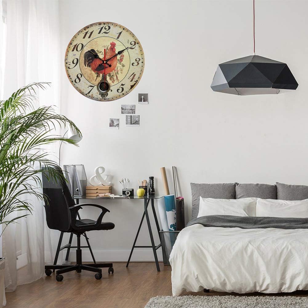 Yeyo Wooden MDF Wall Clock with Golden Rooster Silent European Style Art Decor for Home Living Room Office Decoration (16inch)