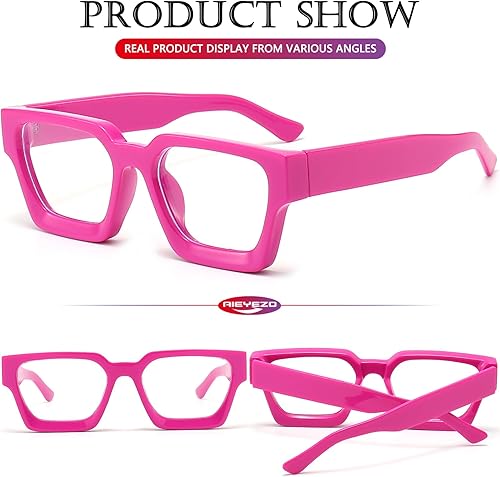 Miniatura 4 de AIEYEZO Lentes cuadrados de marco grueso para mujeres y hombres, lentes de luz azul a la moda, elegantes anteojos de computadora (rojo rosa)