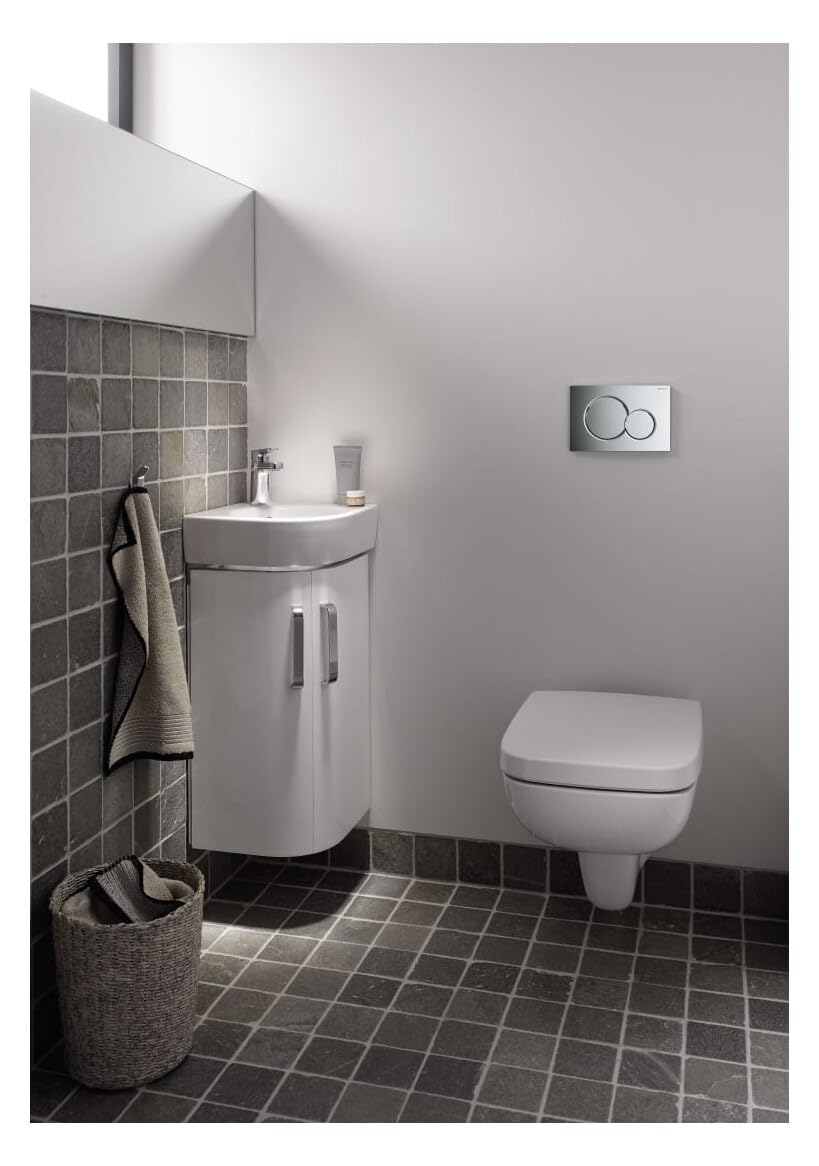 Geberit Sigma01 Plaque d'actionnement en plastique chromé pour 2 chasses, actionnement par l'avant, tiges de poussée insonorisées, référence GEB115770215