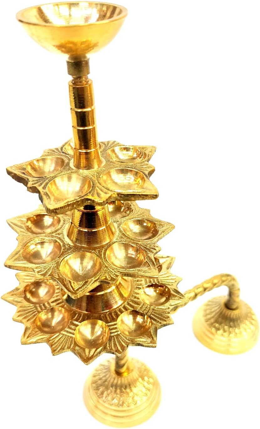Brass Fancy Kerala Diya Oil Lamp for Home Temple Festival Gifts Puja Articles Home Decor Durga Pooja & Diwali Indian Puja