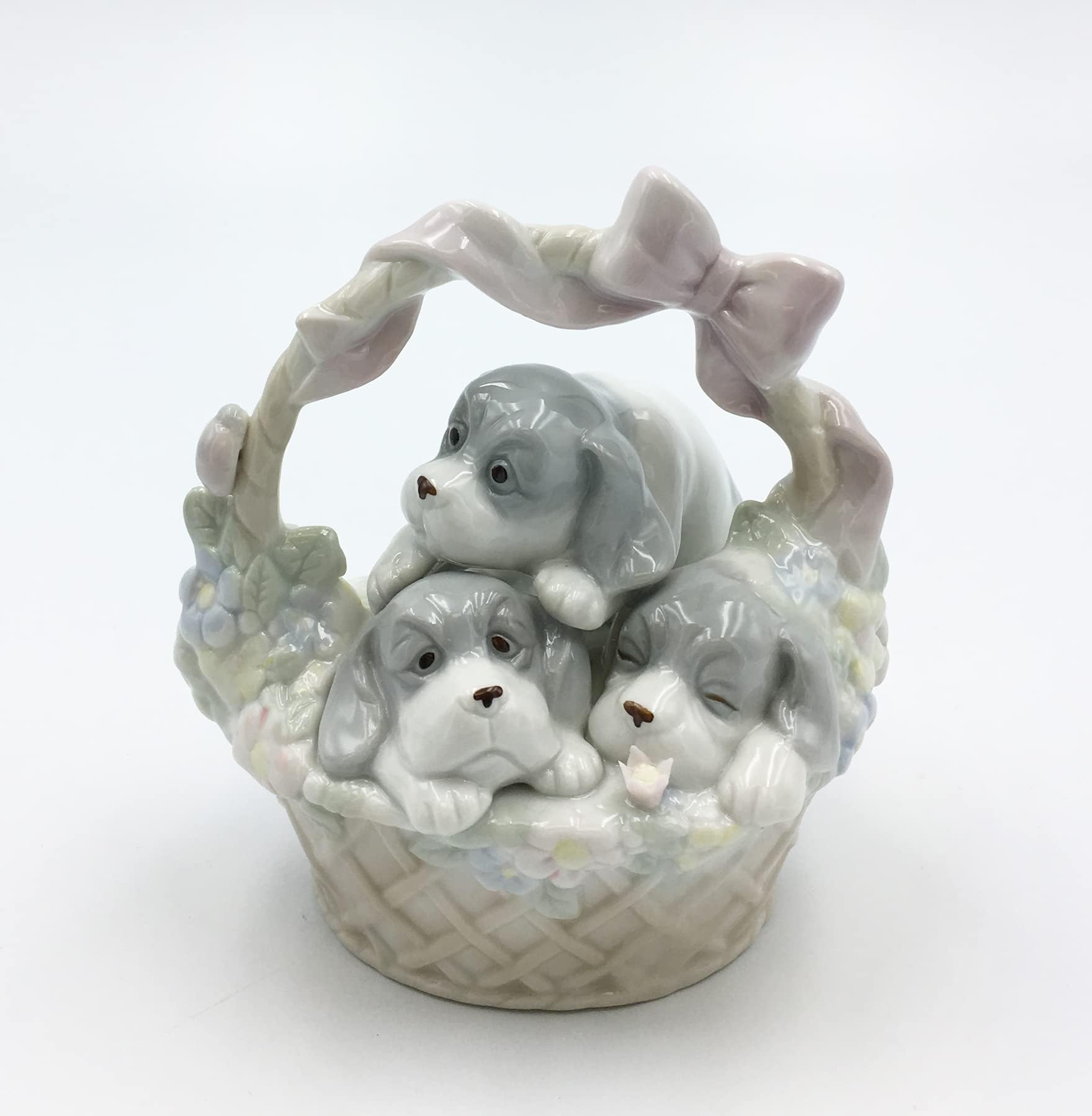 Cosmos Gifts Fine Porcelain Triple Three Puppy Dogs in Basket Figurine, 5" H