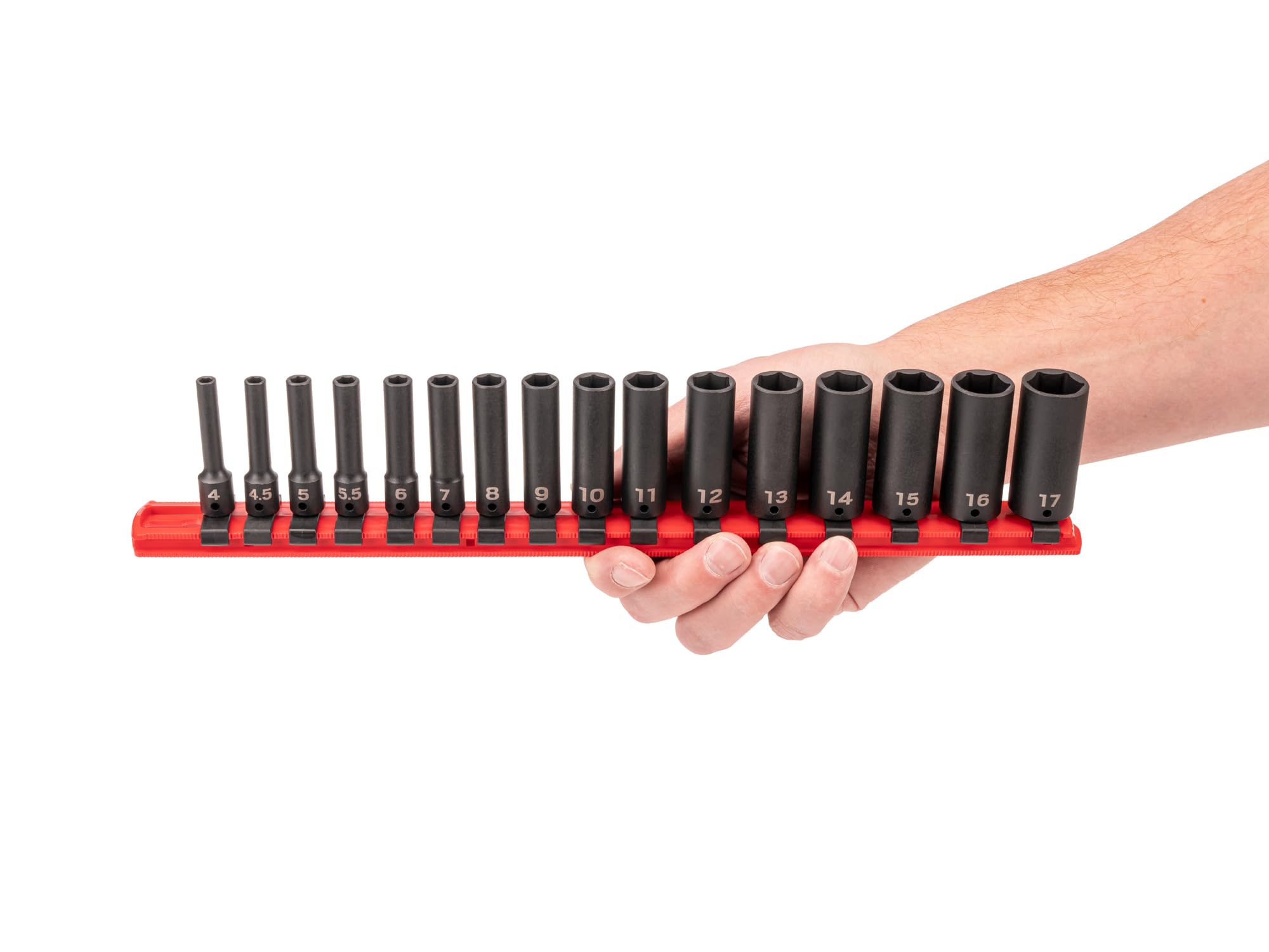 TEKTON 6-punktowy zestaw nasadek udarowych z szyną, 16-częściowy (4-17 mm) | SID90103