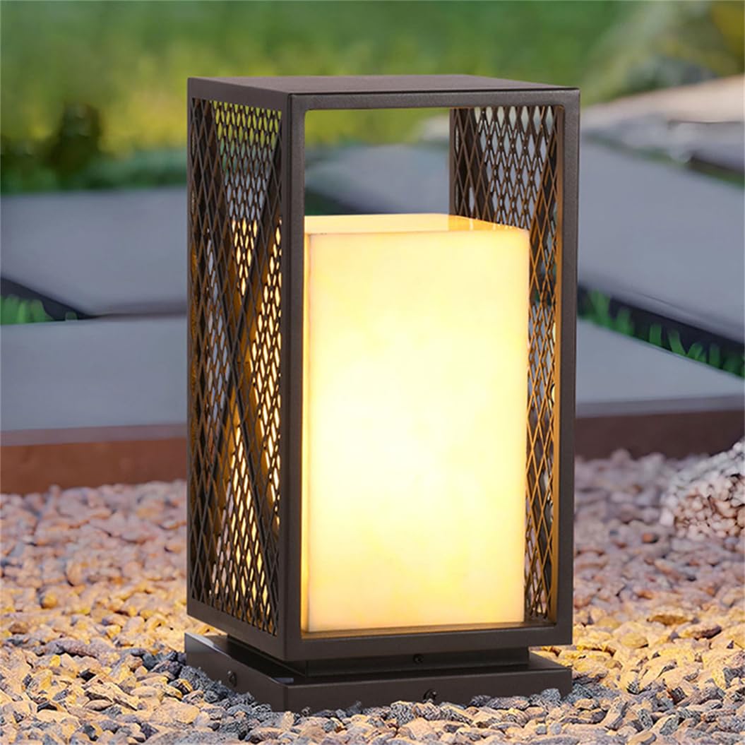 HCIPJQY Industrial Style Antique Bollard Column Lamp Warm Light Atmosphere Pillar Lamp Metal Cage Lantern for Deck Patio Balcony Garden Porch Decor