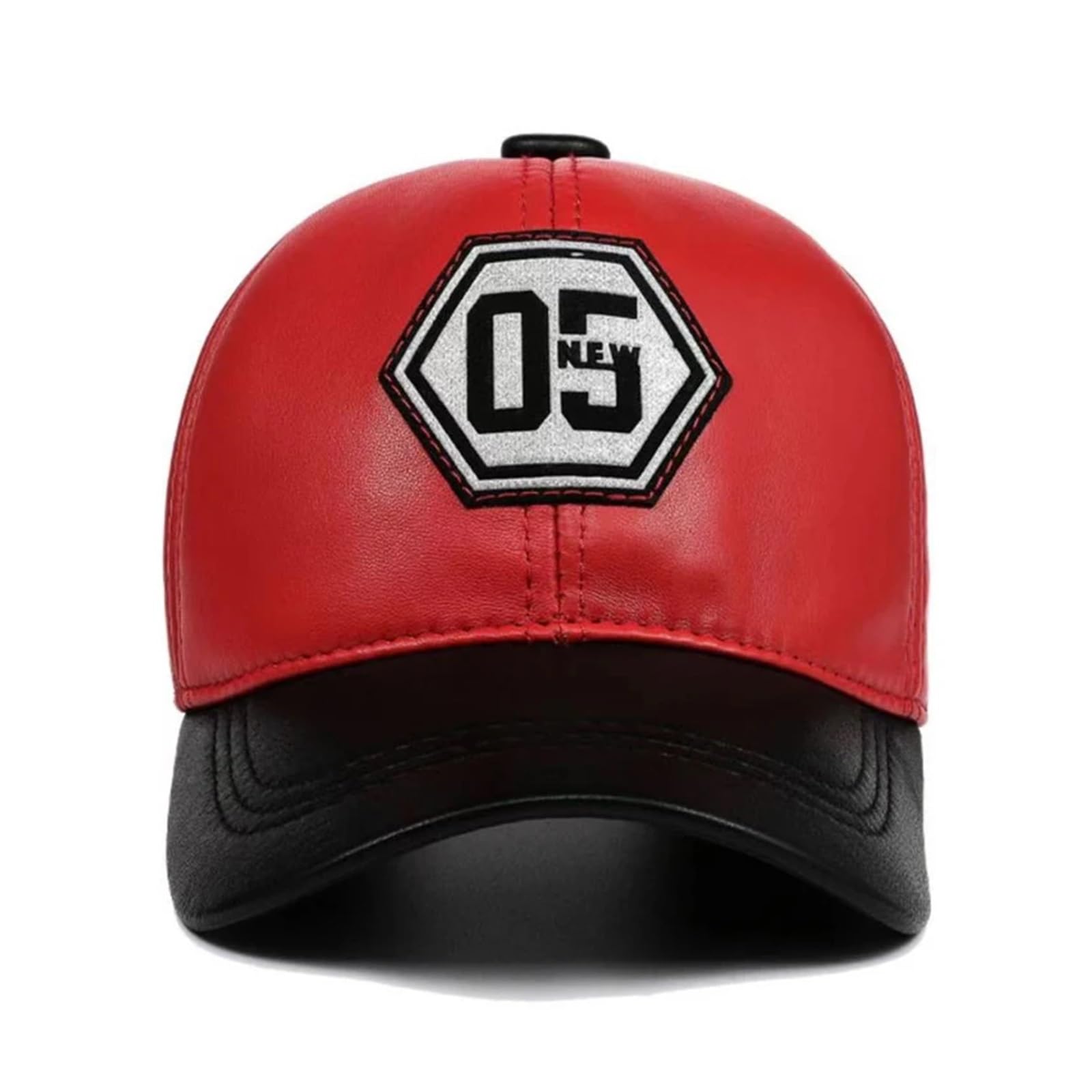 Red Baseball Hat For Men Women Genuine Leather Outdoor Sunshade Embroidered Numeric Letter Dad Caps Fashion