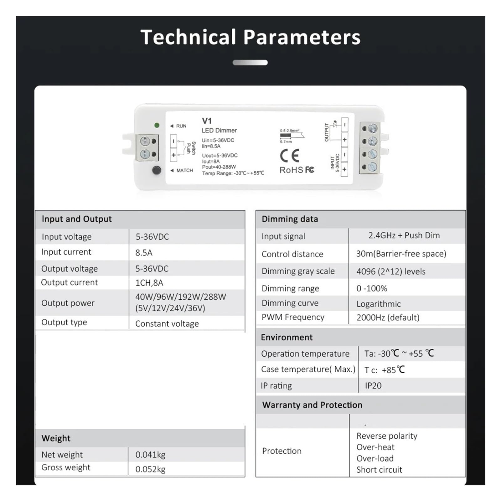 12V 24V LED-Dimmer PWM 2,4G Fernbedienung 5V 36V 8A Einzeldimmung LED-Lichtleiste Dimmerschalter V1 RK4-1 LED-Controller(V1 Dimmer Only)