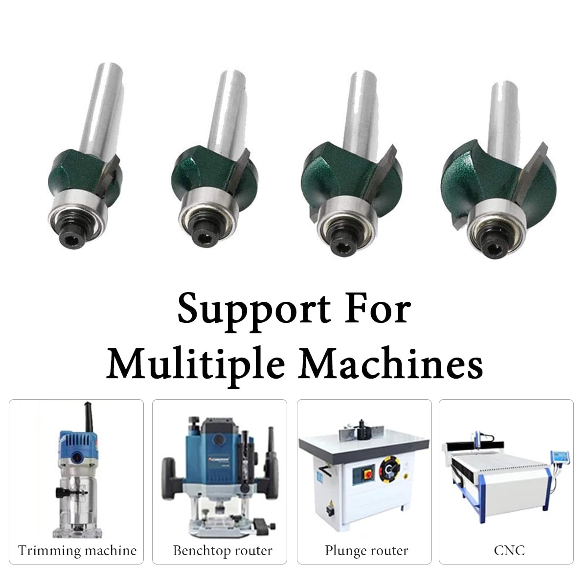 4 Pcs Roundover Router Bit Set, 1/4" Shank Router Bit Set Top Bearing Rounding Edge Bits, Radius 1/8", 3/16", 1/4", 5/16" for Trimmer, Carving Machine