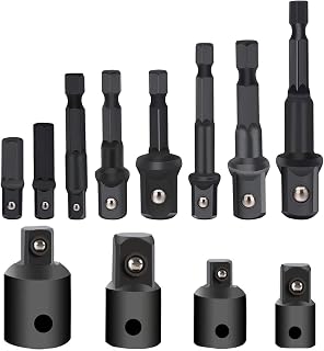 Levanco 12Pcs Impact Socket Adapter Sets and Impact Extension Reducers Sets 1/4, 3/8, 1/2 Hex Shank Bit, Chrome Vanadium Steel Kits for Impact Drivers Wrenches