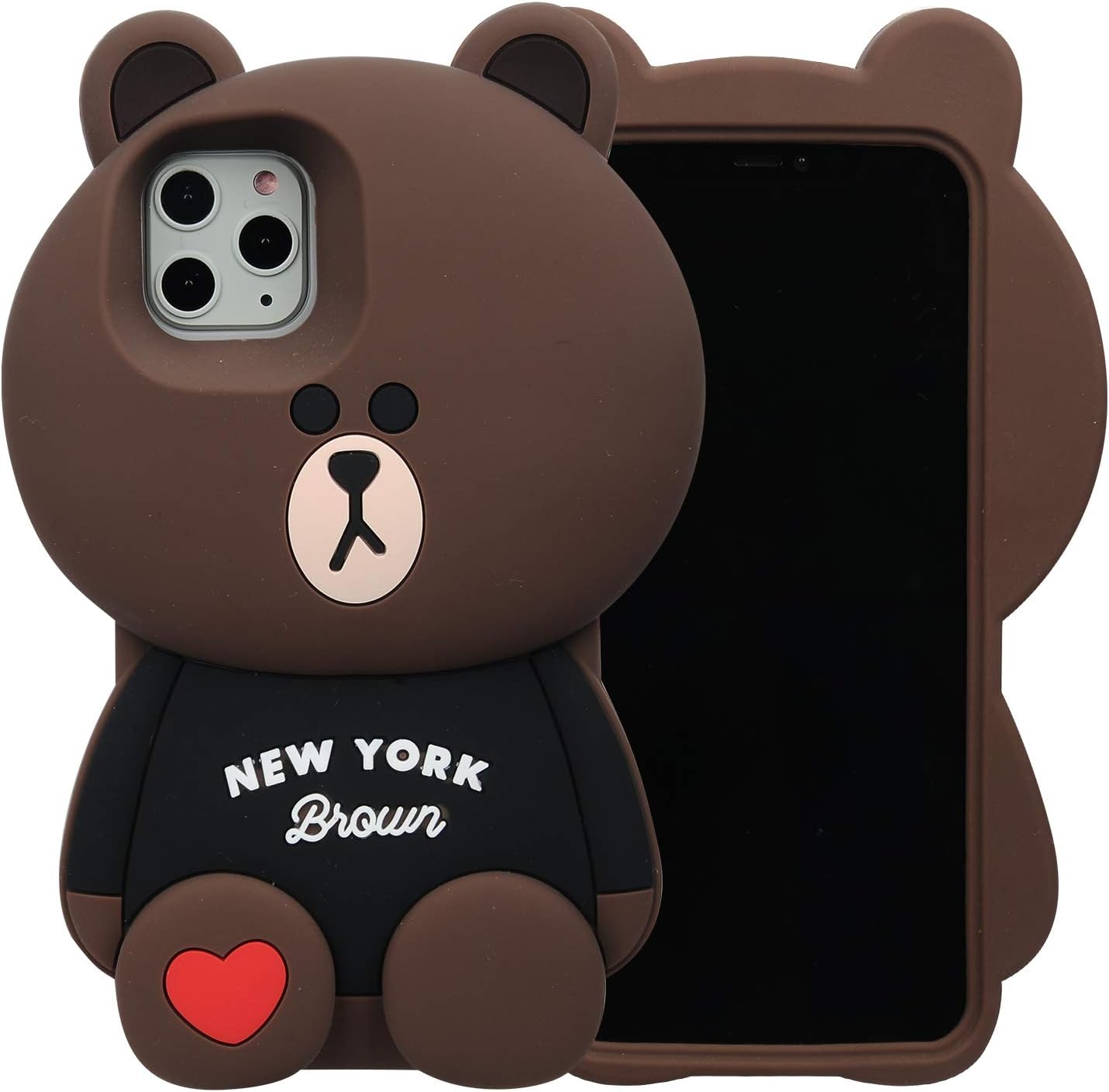 Cartoon Case for iPhone Pro 5.8" 2019,Phenix-Color Cartoon 3D Cute Soft Silicone Rubber Protective Gel Back Cover,Animated Gift for Kids Girls (Brown Bear -1, iPhone Pro 5.8")
