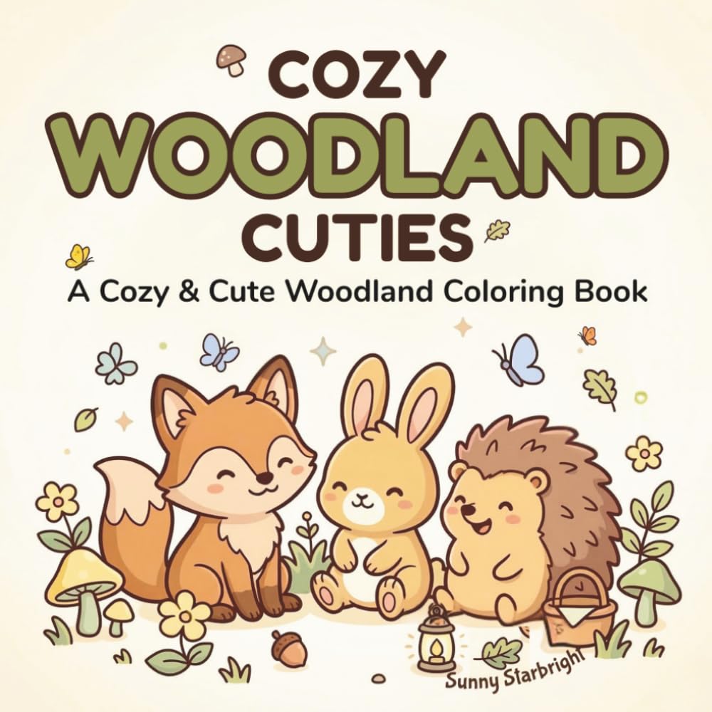 Cozy Woodland Cuties A Cozy & Cute Coloring Book: 40 Adorable Forest Animal Scenes to Color • Bold & Easy Pages • Single-Sided • 8.5 x 8.5 • For Kids, Teens & Adults (Cozy Critters Coloring Series)