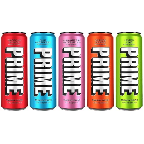 Prime Hydration Drink Energy - Latas energéticas de 5 sabores 200 mg de cafeína cero azúcar 300 mg de electrolitos veganas latas de 12 onzas
