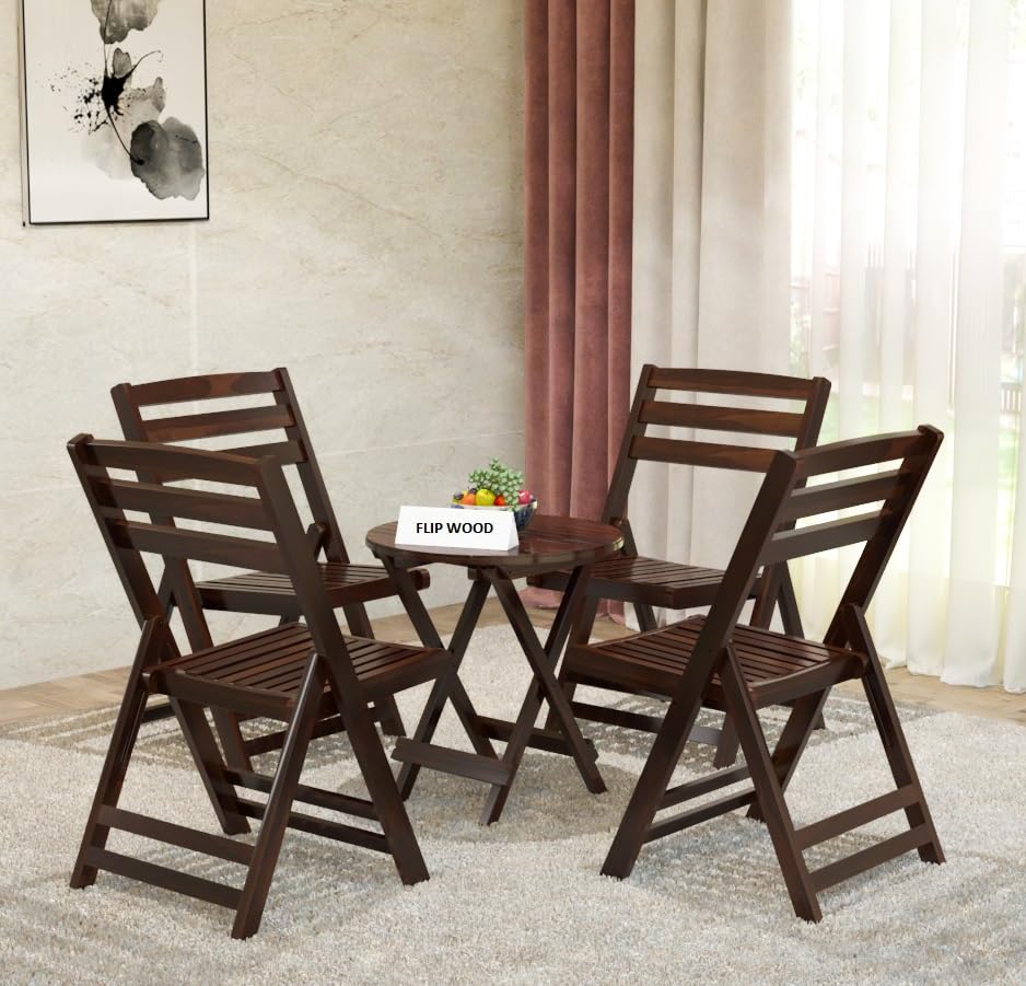 FLIP WOOD Sheesham Wooden Portable Foldable 4 Seater Chair with Table Set Outdoor Balcony Garden Patio Dining Table Set Furniture with 1 Table and 4 Chairs Set (Walnut Finish)-image-30