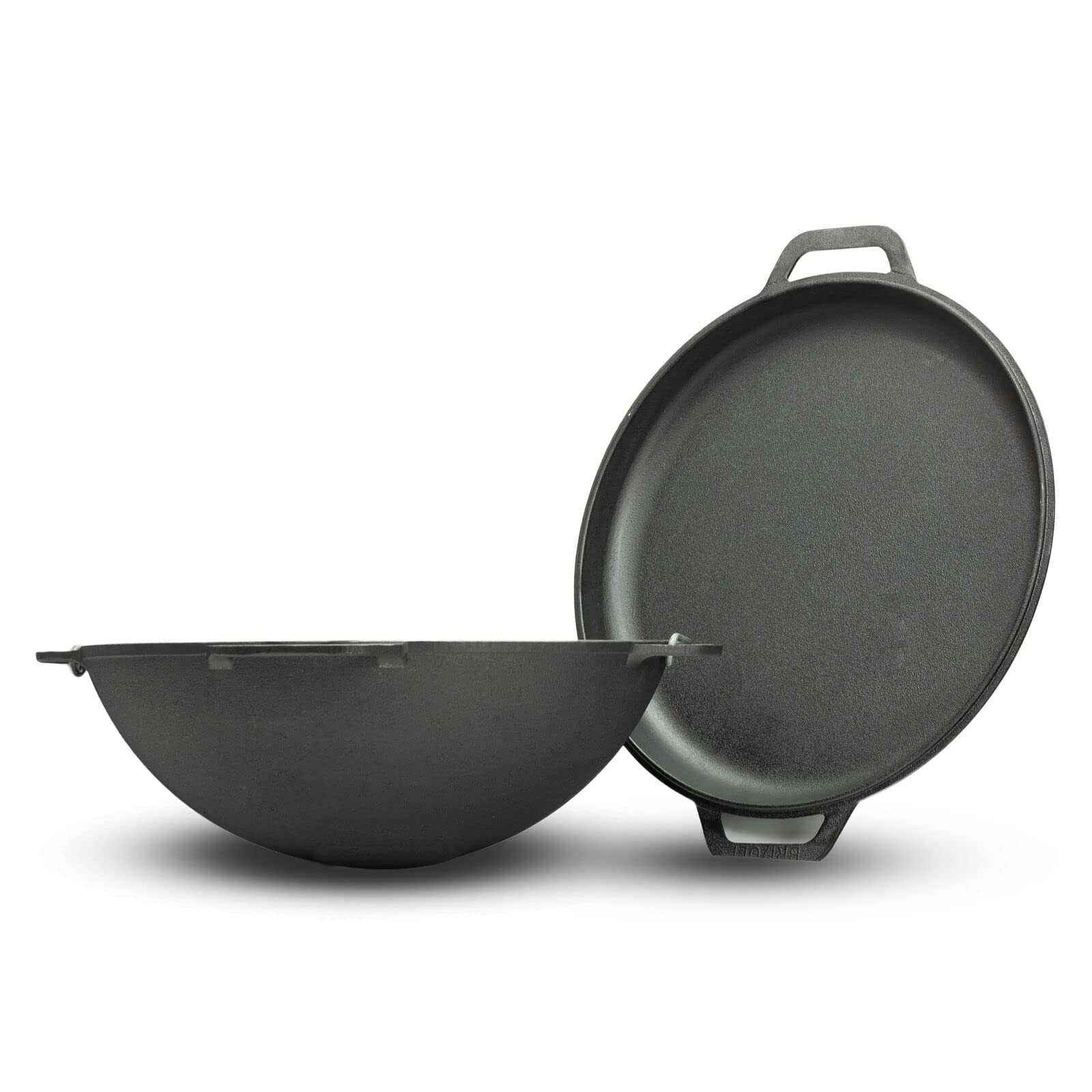 4BIG.fun Gusseisen Kazan 12 L Schwenktopf Kasan mit Deckel-Bratpfanne Wokpfanne Grill Cast Iron Campingtopf Kessel Asia Wok Traditioneller Gusstopf Grillwok