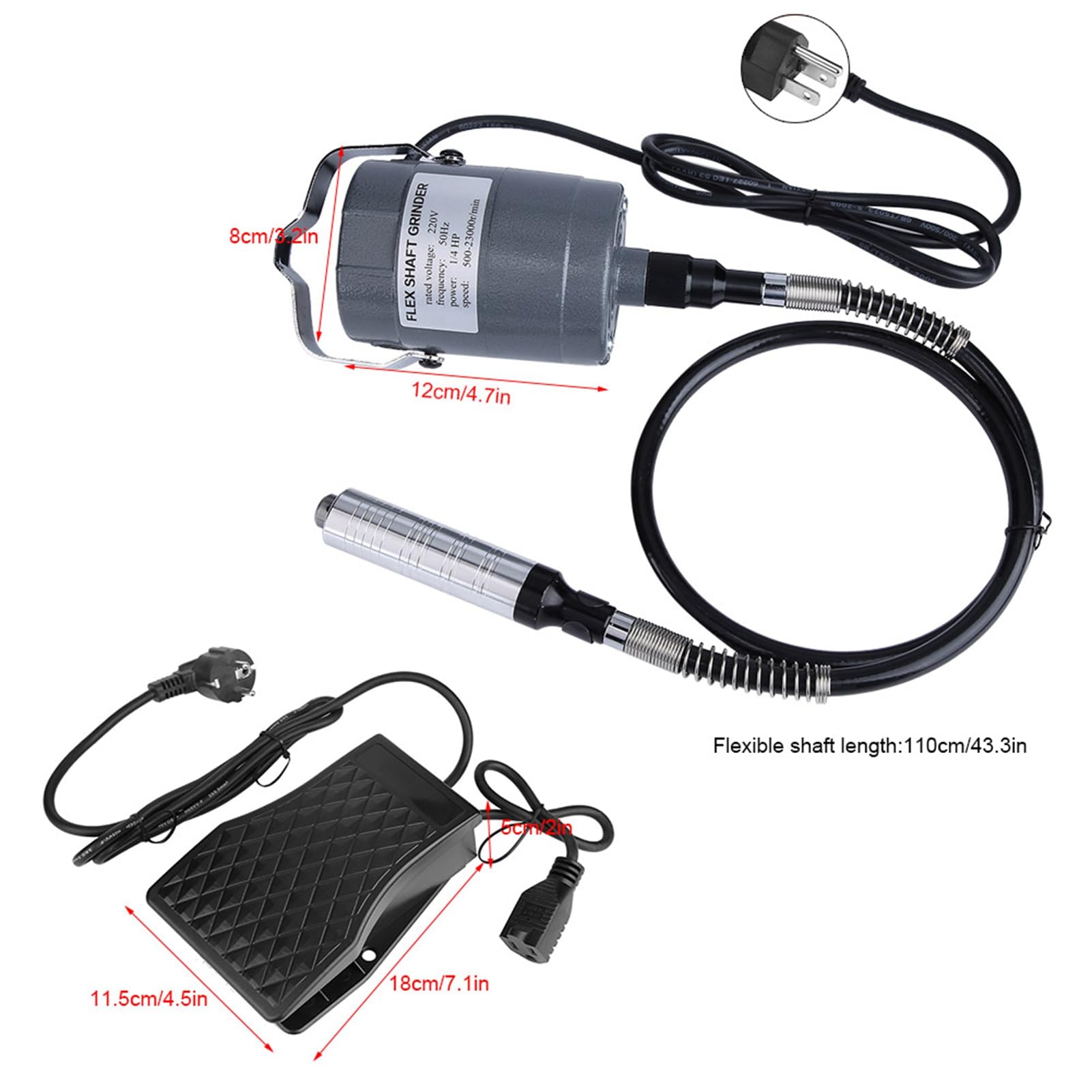 YWBL-WH Kit de Molinillo de Eje Flexible Giratorio de Velocidad Variable, 53 Piezas con Pedal de Pie, Ajuste de Extensión de 110 Cm