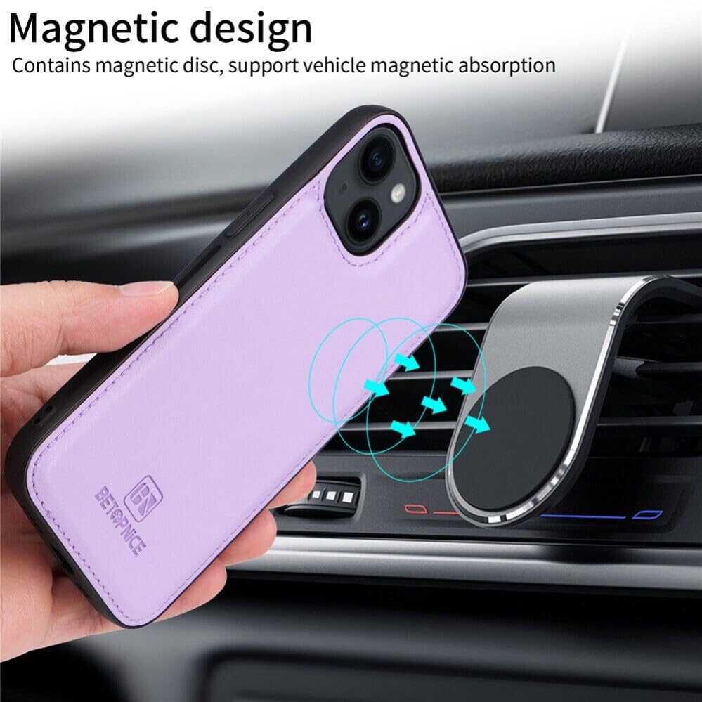 Étui iPhone 14 Plus portefeuille violet avec fermeture à rabat magnétique robuste