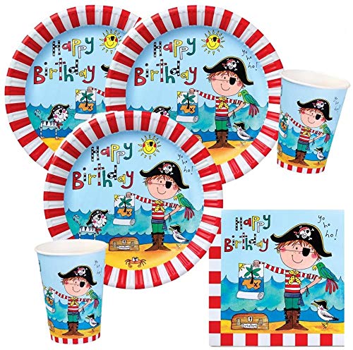 36-teiliges Party-Set Rachel Ellen Frecher Pirat - Teller Becher Servietten für 8 Kinder