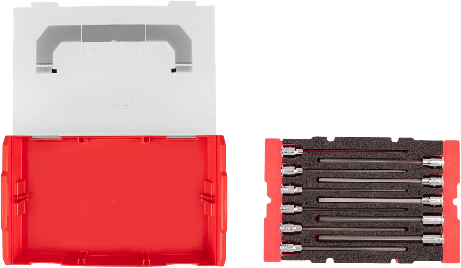 TEKTON 3/8 Inch Drive Long Hex Bit Socket Set with Mini Stacking Tool Box, 11-Piece (3-10 mm) | SHB91702