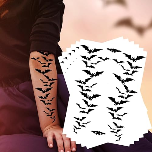 Tatuajes de murciélago, paquete de 6 murciélagos voladores negros para Halloween, tatuajes temporales para mujeres, hombres, adultos, niños, arte de