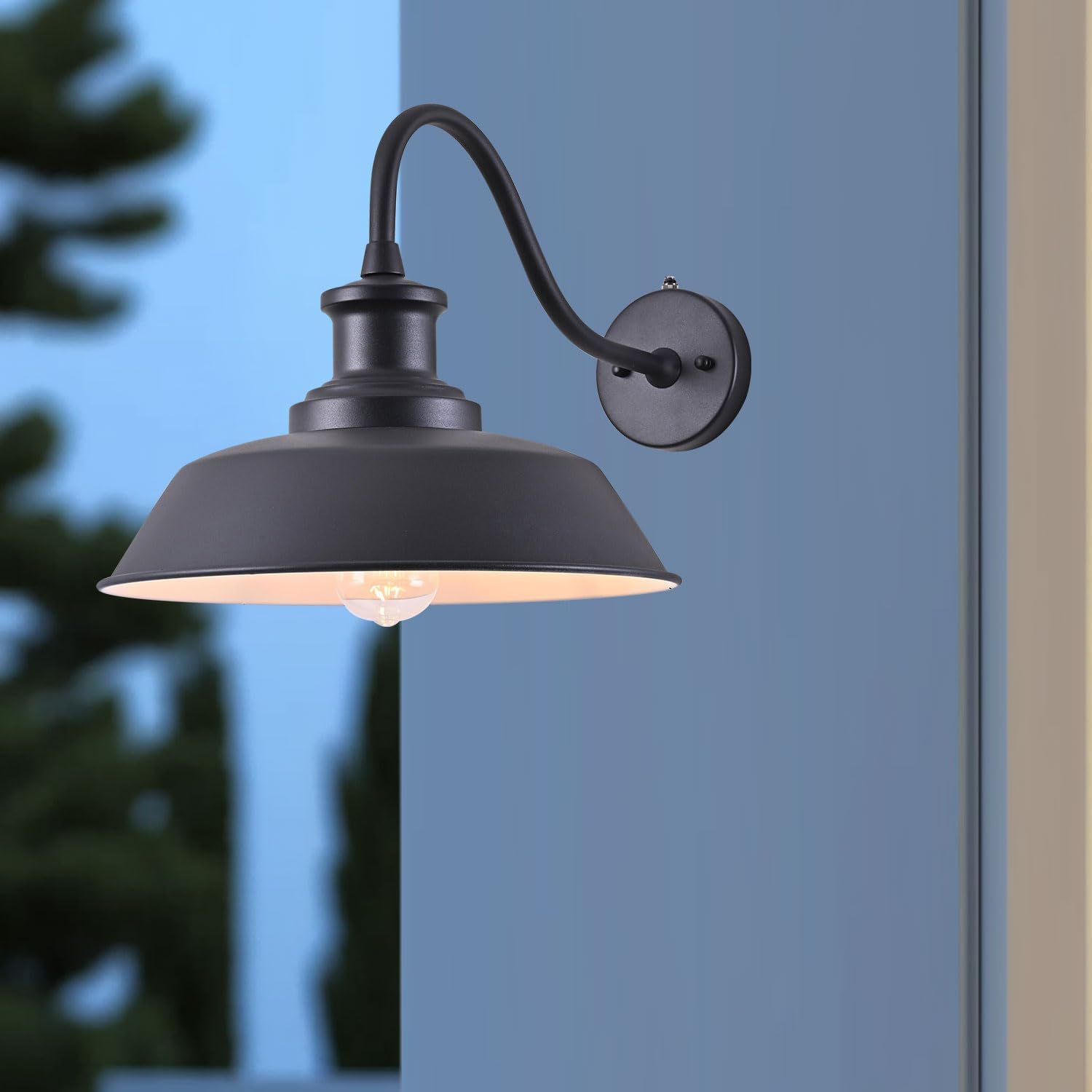 14" Gooseneck Barn Light, Outdoor Farmhouse Wall Sconce, Country Style Dusk to Dawn Outdoor Light Wall Lanterns for Porch/Patio/Garage Lighting