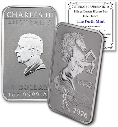 2026 P 1 oz Australian Silver Lunar Year of the Horse Rectangular Bar Coin Brilliant Uncirculated with Certificate of Authenticity $1 Seller BU