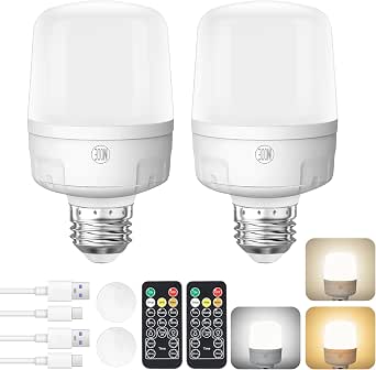 Qoollife E26 Rechargeable Light Bulbs with Remote Control, Battery ...