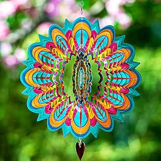 SteadyDoggie Wind Spinner Mandala Flame 30cm (12inches)  3D Stainless Steel  Laser Cut Metal Art Geometric Pattern - Hanging Wind Spinner, Kinetic Yard Art Decorations - Indoor/Outdoor Décor