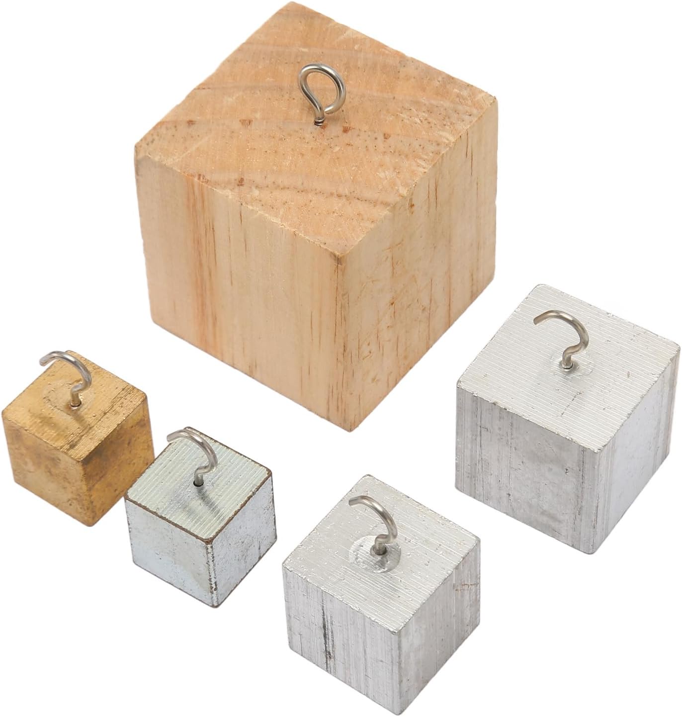 5 Pieces Density Cube Set Copper Iron Aluminum Solid Wood Density Blocks for Physics Experiment Science Education