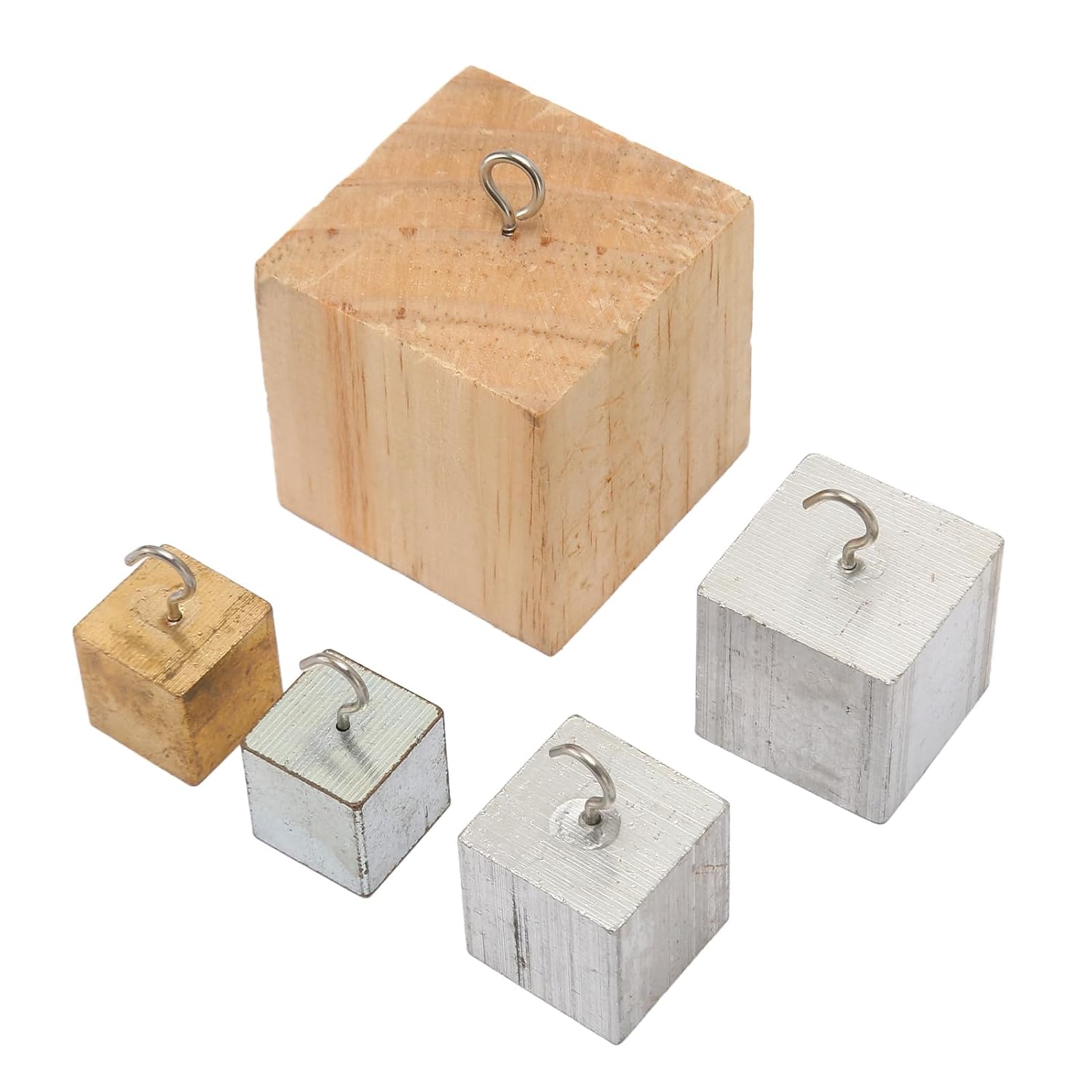 5pcs Density Cubes Set Iron Copper Aluminum Wood Blocks Physical Density Cubes Experiment Kit with Plastic Case for Science Education Labs Schools