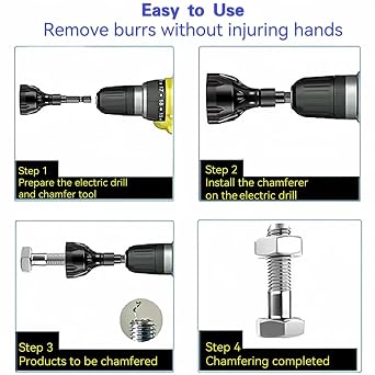 Deburring External Chamfer-Tool Chamfering Drill-Bit - Carbide Remove Burr Repair Tools, Quick Repairing Damaged Bolts Cooswai