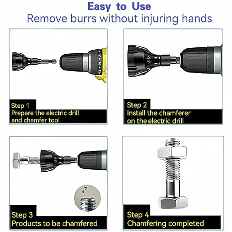 Deburring External Chamfer-Tool Chamfering Drill-Bit - Carbide Remove Burr Repair Tools, Quick Repairing Damaged Bolts Cooswai