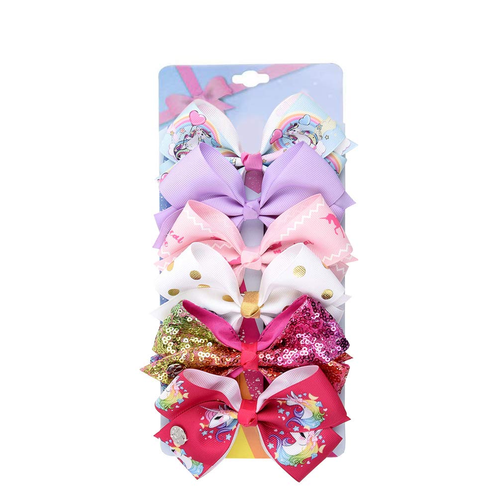 [6Pack/Set] 4.7 Inch Sparkle Mermaid Rainbow Colorful Hair Bows Clips Grosgrain Ribbon Alligator Accessories (Model-5) - Image 2