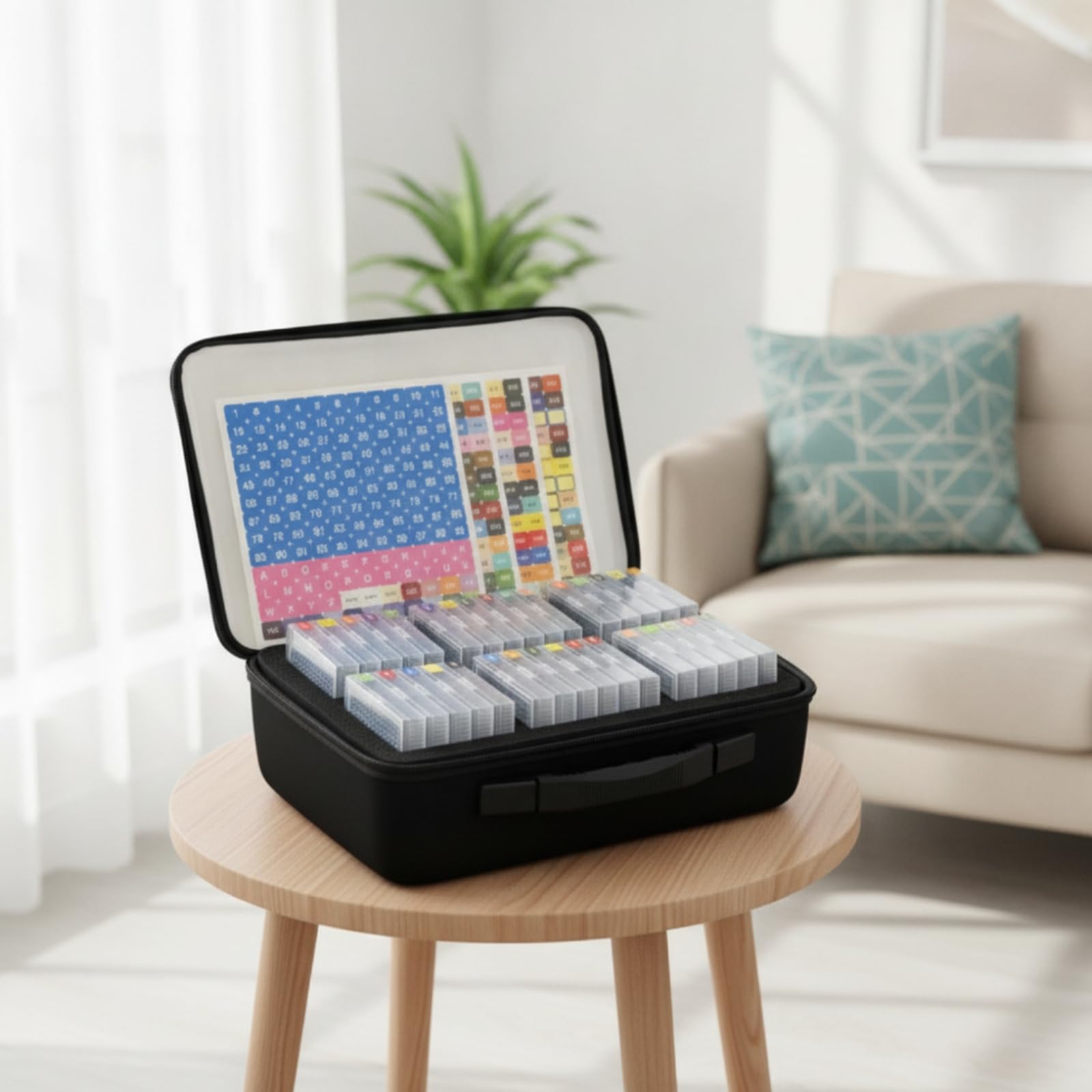 Bastelperlen Organizer Perlenbox Aufbewahrungsbox Sortierkasten Aufbewahrungskoffer mit 64 Kleinen Fächern Und Farbetiketten in Robuster Eva Tasche für Perlen Schmuckdesign Hobbyraum Messe