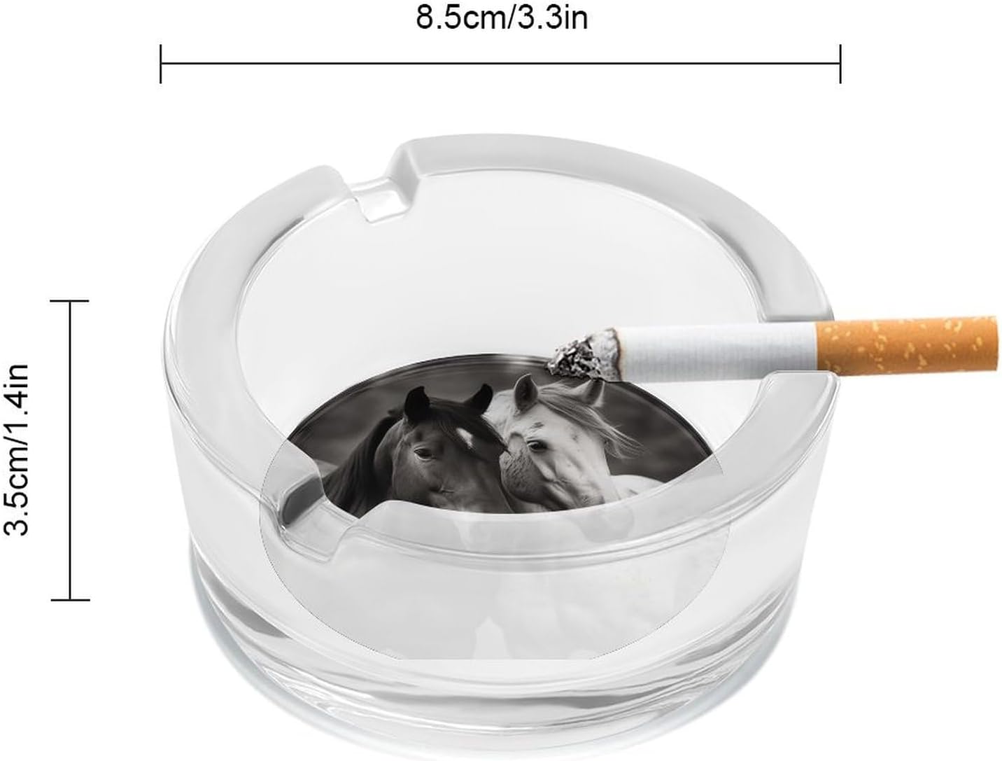Round Ashtray,Black And White Horsesprinted Portable Ashtray,Tabletop Ashtray for Home Office Indoor Outdoor Patio Use And Modern Decoration