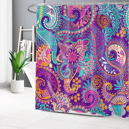 Lb 180 10363 Indian Bohemian Shower Curtains Mandala Design Colorful Boho Floral Pattern Paisley Bathroom Curtains Teal Purple Shower Curtains For Bathroom Sets Polyester Fabric 72 Inchx72 Inch thumb #2