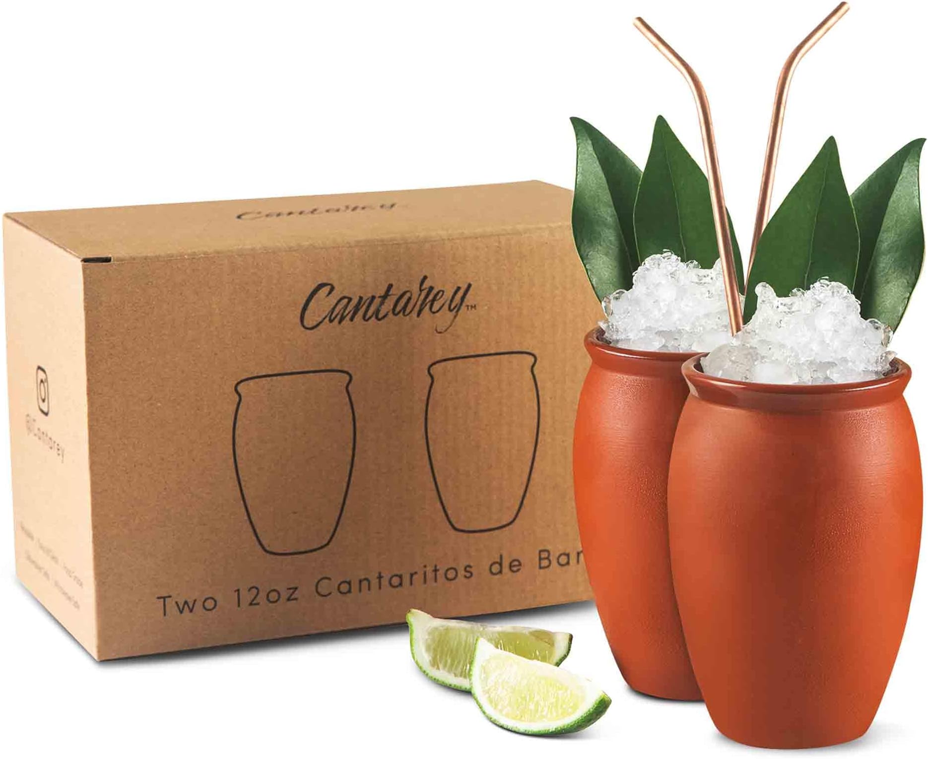 12oz Clay Cups for Tequila, Margaritas, Mojitos and More, Cantaritos de Barro Mexicanos, Natural Clay Margarita Glasses, Taco Tuesday Tazas de Barro, Set of 2