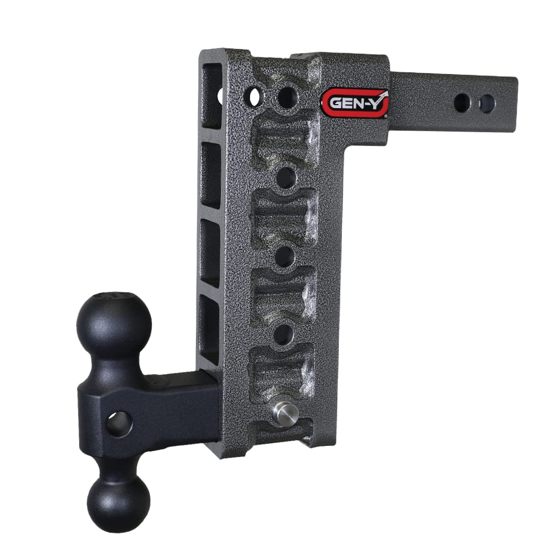 GEN-Y GH-315 MEGA-Duty Adjustable 10" Drop Hitch with GH-031 Dual-Ball for 2" Receiver - 10,000 LB Towing Capacity - 1,500 LB Tongue Weight