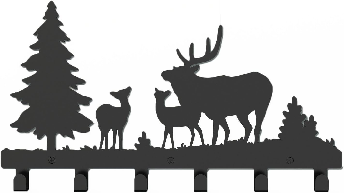 Wander Agio Deer Tree Forest Elk Cartoon Animal Metal Wall Mounted Bag Hanger Coat Rack Clothing Hooks Hanging Racks Black