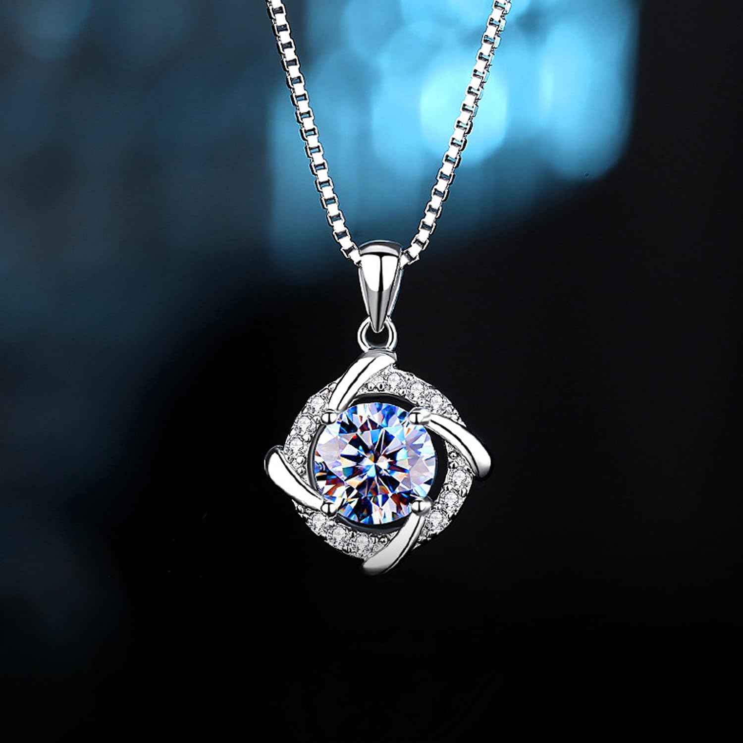 Naszyjnik damski z moissanitem, wisiorek, diament moissanit 1CT, hodowany w laboratorium, pokryty rodem, biżuteria wisiorek, z dołączonym pudełkiem prezentowym.